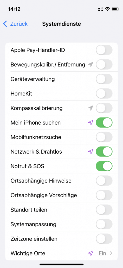 iOS 15 Einstellungen: Ortungsdienste für Systemdienste einstellen