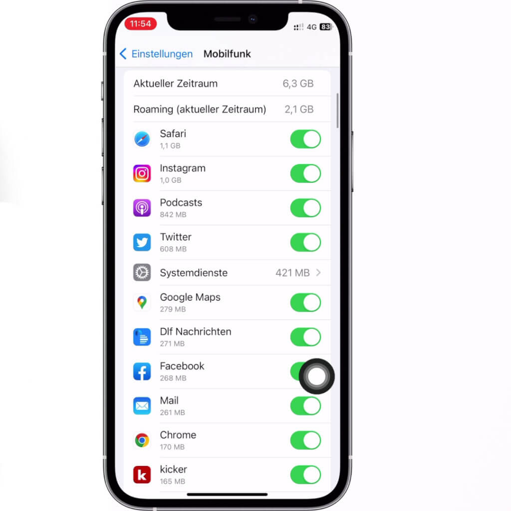 Hoher Datenverbrauch von Apps kann ein Hinweis darauf sein, dass dein iPhone überwacht wird